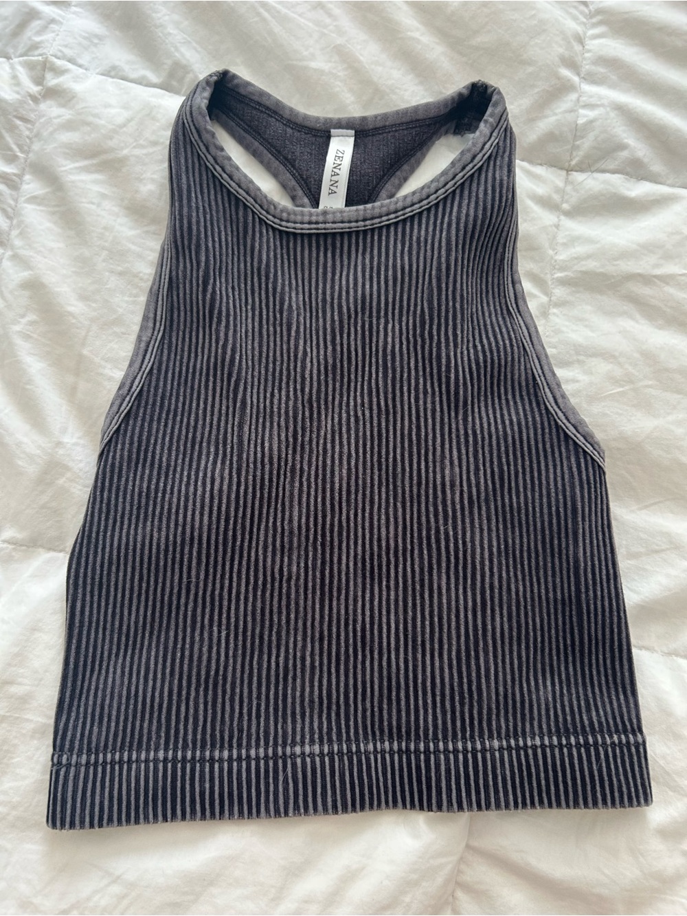 Zenana Outfitters Ribbed Racerback Crop Tank in Charcoal